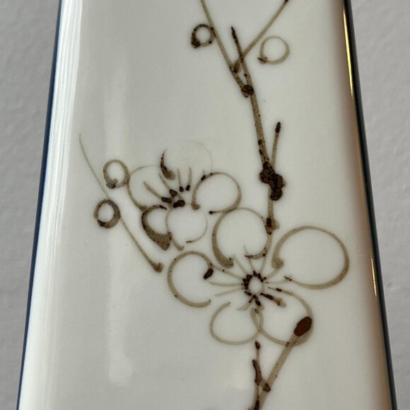 Enesco Rectangular Japanese Vase Cobalt Blue White Sakura 12" - Picture 8 of 13